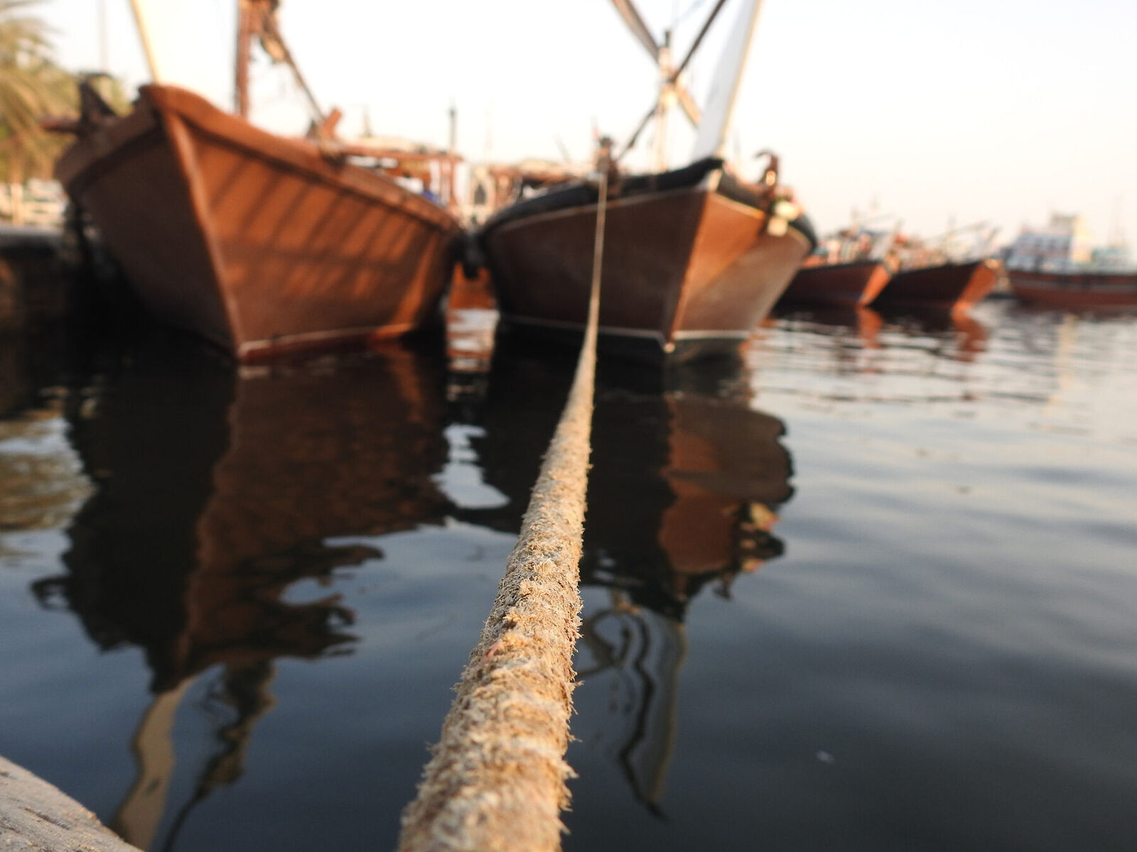 Traditional trading dhows moored at Dubai creek